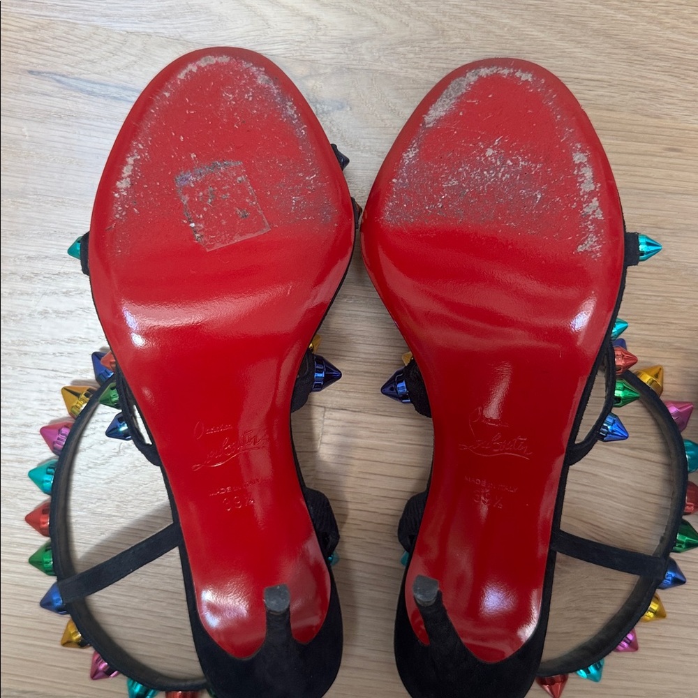 Louboutin Spikita Strap 100 Studded Suede Heels - Picture 4 of 4